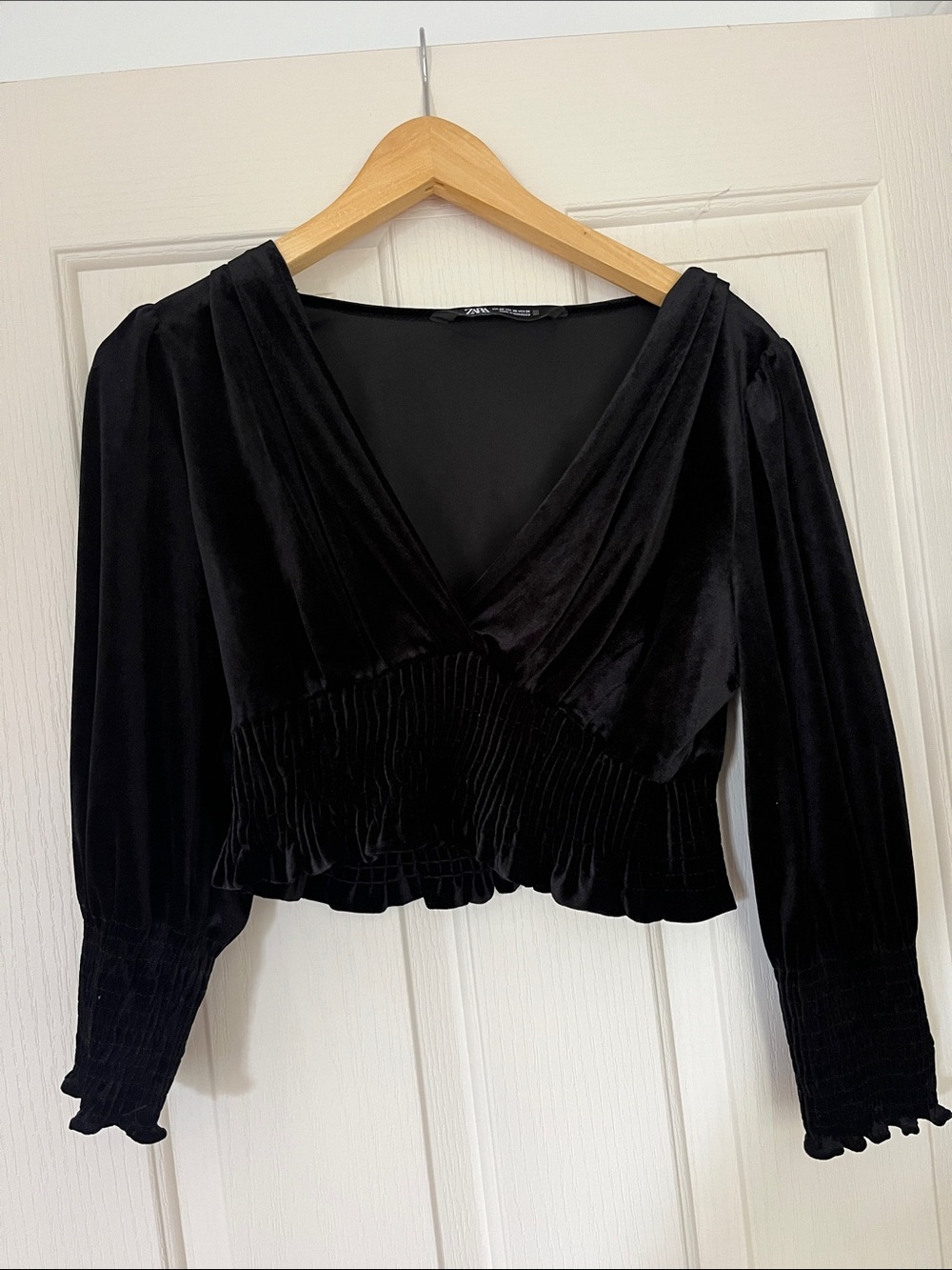 Zara Black Velvet Wrap-Style Top